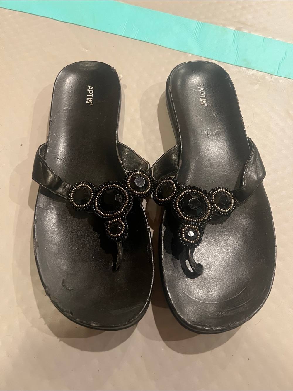 Apt. 9 Black Beaded T-Strap Thong Sandals